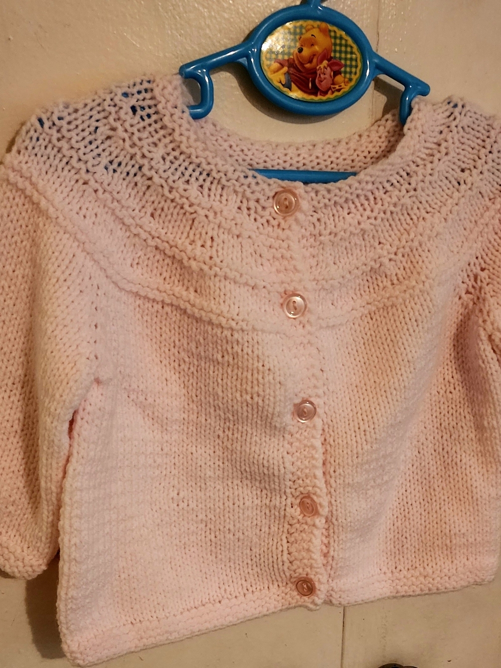 Vintage Soft Pink Baby's Hand Knit Button-Front Sweater